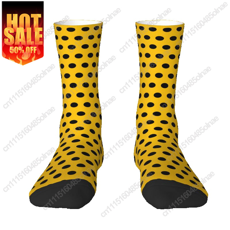 Dress Sock Men - Luxuriöse gelb-schwarze Herren-Crew-Socken mit Punktmuster, Unisex,